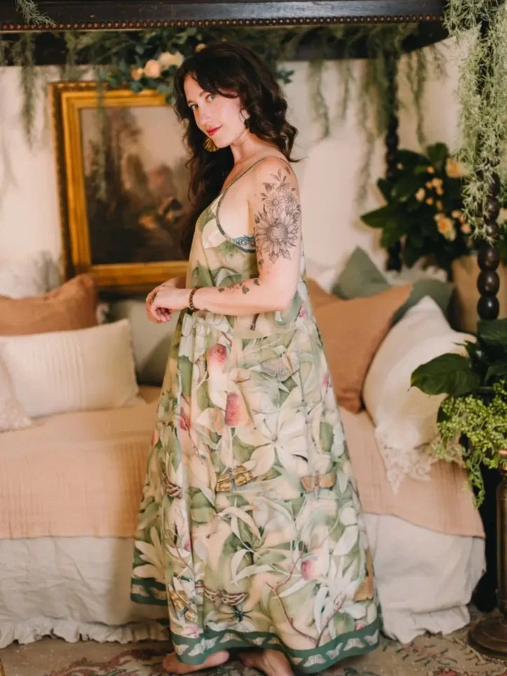 Fleur De Soleil Bohéme Long Maxi Slip Dress w/ Florals by Market of Stars - Picture 2 of 15